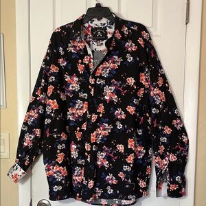 Rock roll and soul men’s button up floral long sleeve shirt flip cuffs two XL